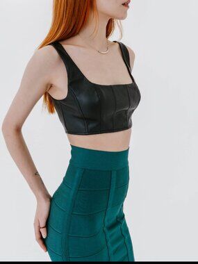 NWT STAUD WELLS FAUX LEATHER CROP TOP